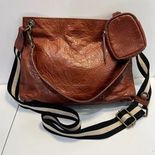 American Leather Co Embossed Floral Handbag Shoulder Bag Brandy Brown Indie