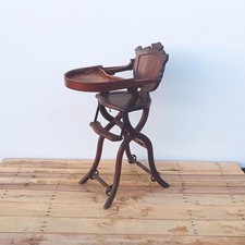 Antique Convertible Solid Oak High Chair from the Victorian Era For Decoration