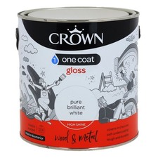 Crown Paint One Coat Gloss High Shine Brilliant White Interior Exterior 2.5 Ltr