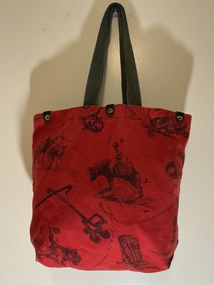 A Rare Vintage Indian Red Print Canvas Cotton Large Collins Of Texas Tote Bag
