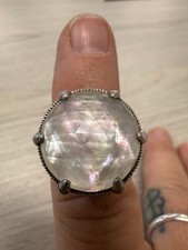 Judith Ripka Faceted Mother of Pearl Clear Quartz Doublet Ring Sz 7-Stunner!
