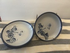 Vintage Tonala Folk Art Mexican Pottery Blue Bird Signed Plates, Set of 2 Salad