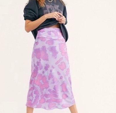 Free people normani bias midi skirt size 6 high Waist hippie colorful Whimsical 