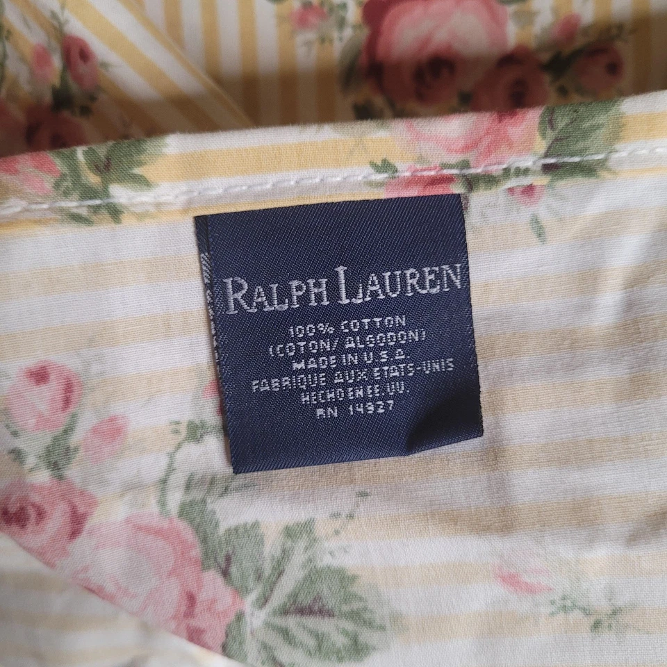 De Colección Ralph Lauren Falda De Cama Polvo Volantes Amarillo Floral Rayas Volantes Algodón Queen Foto 3 de 4