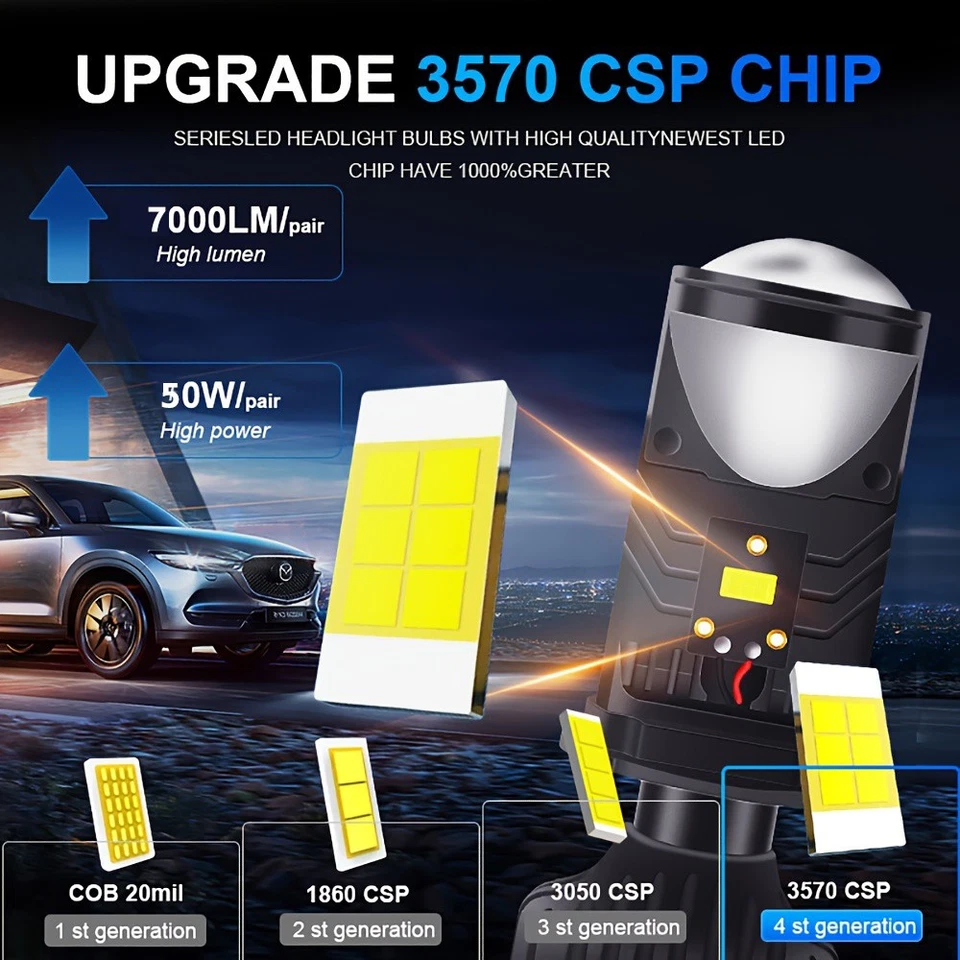 2PCS-H4 DC9V-32V 50W LED Headlight Kit High Low Beam Bulb 6500K White 7000LM - Image 3 of 4