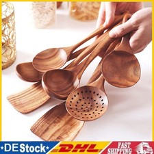 8-Teiliges Holz Küchenutensilien Set mit Halter–Kochlöffel & Pfannenwender Braun