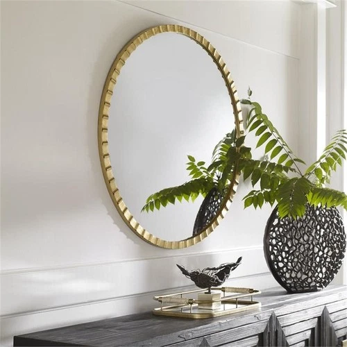 Uttermost Dandridge Round Contemporary Iron and MDF Mirror in Gold - Picture 6 of 7