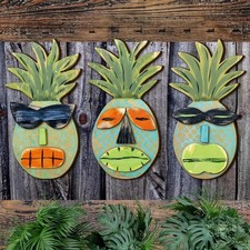 3 Pack Tiki Bar Sign Pineapple 3D Tropical Tiki Sign Wall Plaque Patio Garden