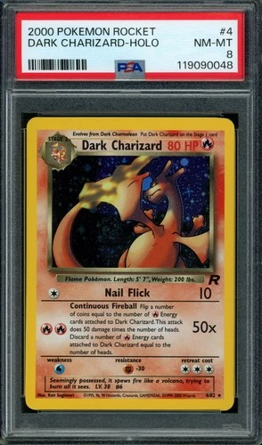Dark Charizard 4/82 Team Rocket Holo INSANE FULL SWIRL PSA 8 NEW CERT CLEAN!