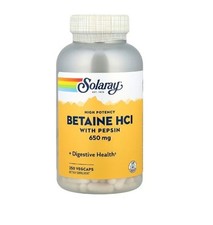 Solaray, betaína de alta potencia HCl con pepsina, 650 mg, 250 cápsulas vegetales