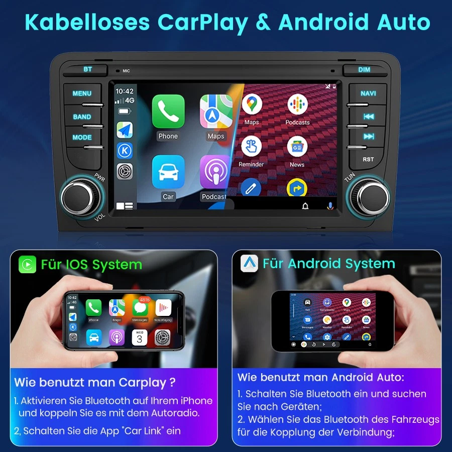 Für Audi A3 8P 2003-2012 1+32G Autoradio Android 14 GPS NAVI Apple Carplay Bose - Bild 4 von 4
