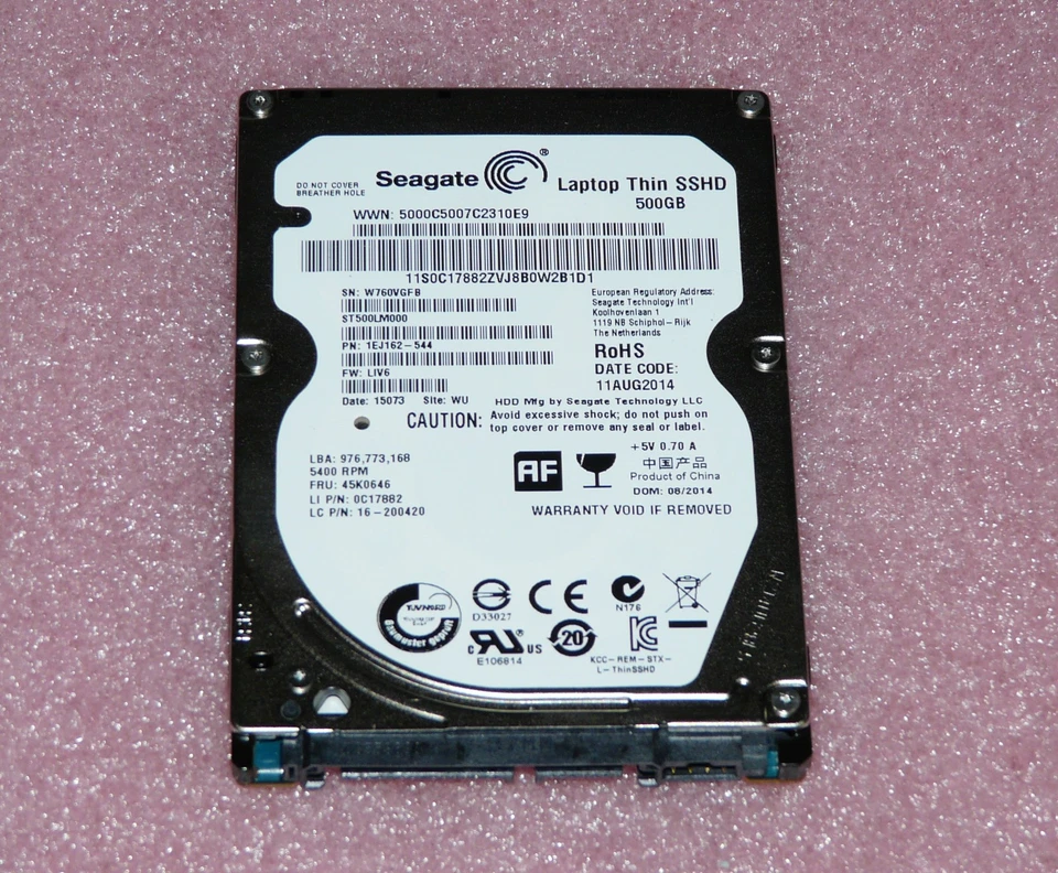 500GB SEAGATE Laptop Thin SSHD ST500LM000 SATA Notebook Festplatte 6,3cm(2,5")