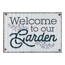 Hampton Bay Welcome to Our Garden Metal Sign Outdoor Wall Decor Durable 17 in