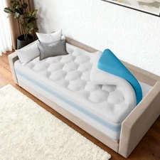 OhGeni Cooling 4 inch Dual Layer Twin Mattress Topper, 2 Twin, White 