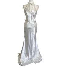New Anny Lee  White Satin Halter Keyhole Mermaid Wedding Dress Gown size Small