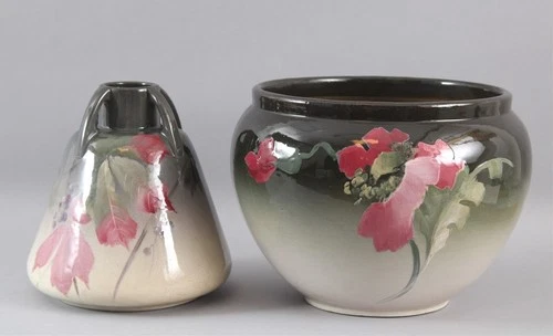 Antique c1920s WELLER Art Pottery EOCEAN Pattern Vase & Planter Jardiniere, NR