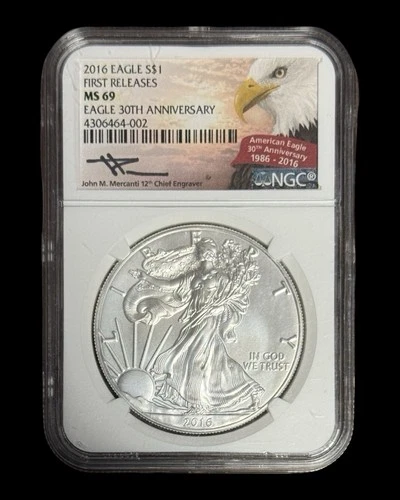 2016 American Silver Eagle * NGC MS69 * 30th Anniversary * MERCANTI SIGNED