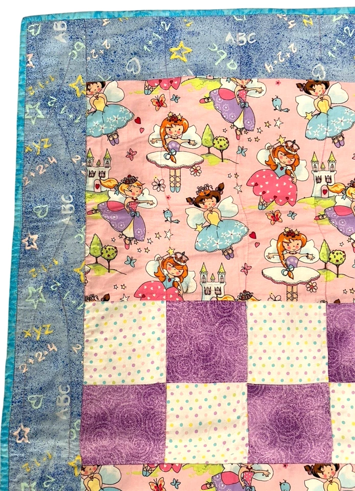 Ручной работы Baby лоскутное одеяло 42 x 42 розовый фея принцесса замок лоскутное одеяло - Изображение 2 из 4