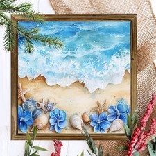 Beach Wave Seashell Starfish Wooden Sign Coastal Nautical Living Room Decor