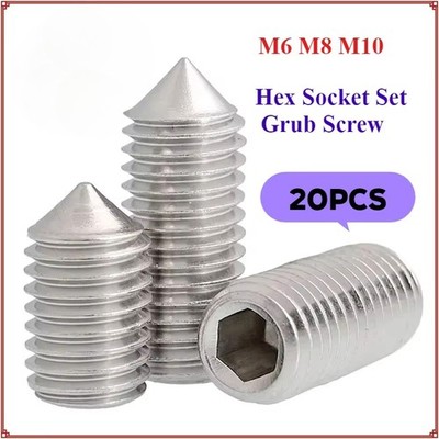 20pc M6 M8 M10 Hex Socket Set Screw All Cup Point Grub Screw DIN914 L=16-40mm