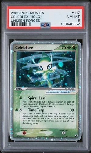 2005 POKEMON EX UNSEEN FORCES #117 CELEBI EX-HOLO PSA 8