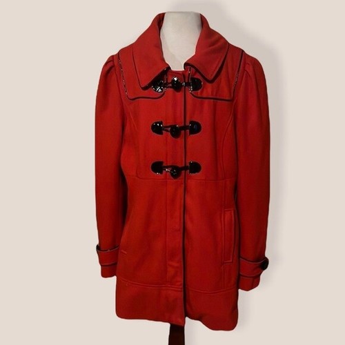APT 9 Red Long Line Wool Blend Pea Coat 