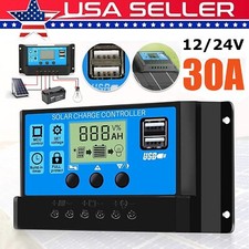 30A Solar Panel Battery Regulator Charge Controller 12V/24V w/Dual USB LCD US