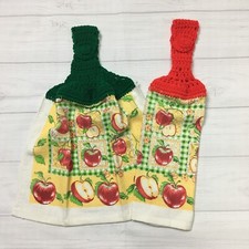 Gingham Äpfel 2 Stück Küchentuch Set - Patchwork Blumen rot grün