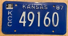 1987 1989 KANSAS KCC COMMODITY COMMISSION  LICENSE PLATE " 49160 " KS 87 89
