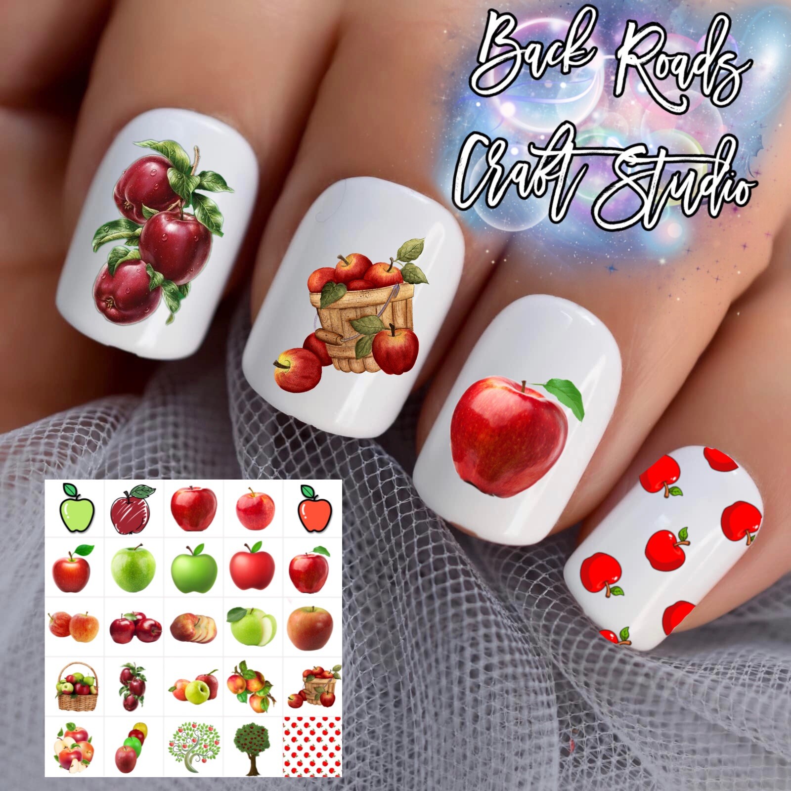 Apples Apple Waterslide Nail Art Decals Set Of 50 Bonus Instructions & Bonus