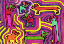 Original Drawing/Painting by Jay Snelling - Outsider Art Brut - Unusual Friends