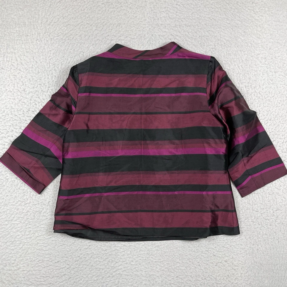 Talbots Shirt Womens 14 Purple Black Stripes Gem Jewel Buttons Silk Top Holiday - Image 2 of 4