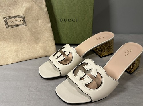 Gucci Interlocking G Cut Out Block Heel Sandal Women Sz 41.5 (US 11.5) Authentic - Picture 2 of 15