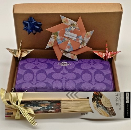 COACH C4452 Sports Purple Signature Long Zip Wallet with Fuji JP Fan in Gift Box - Picture 9 of 11