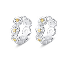 Women Sterling Silver Gold Daisy Flower Huggie Hoop Earrings 12mm Gift Box I118