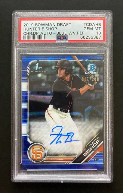 2019 HUNTER BISHOP 1st Bowman Chrome BLUE WAVE REFRACTOR Auto RC- PSA 10 - #/150