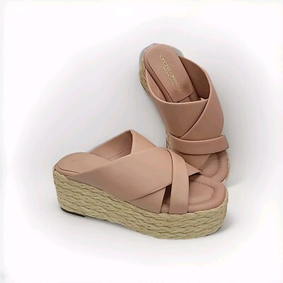 Andre Assous Calesa Rose Gold Leather Slip On Espadrille Platform Sandals US 6