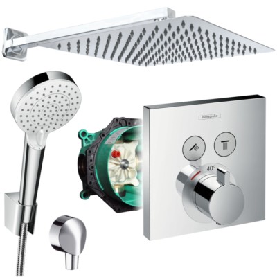 Unterputz Duschsystem mit Kopfbrause 300x300, Hansgrohe Shower Select Thermostat