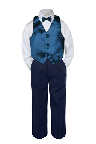 4pc Baby Toddlers Kids Boys Bow Tie Vest Suit Set Formal NAVY Pants size S-8 - Picture 25 of 26