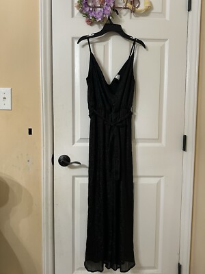 H & M Divided Womens Black Spaghetti Strap Wide Leg V Neck Jumpsuit Size 2