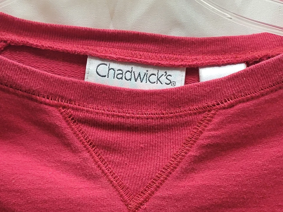 女式大号Chadwick套衫红色v针运动衫100%纯棉长袖 — 第 3/4 张图片