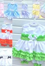 DREAM SALE 12-18 MONTHSBABY SUMMER RUFFLES  TOP AND BLOOMERS SET VARIOUS COLOURS