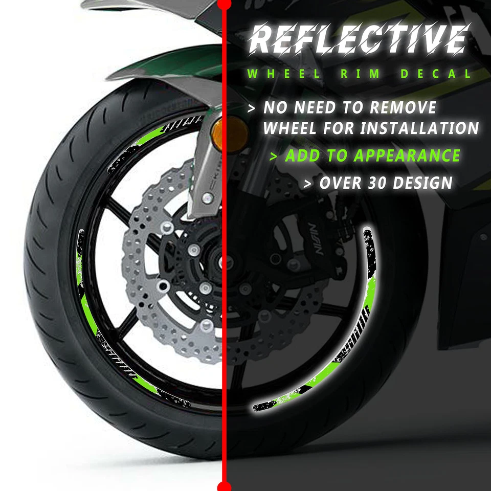 SH06 Green 17 INCH REFLECTIVE RIM STICKER For Kawasaki Ninja 650R 19 20 21 22 - Imagem 3 de 4