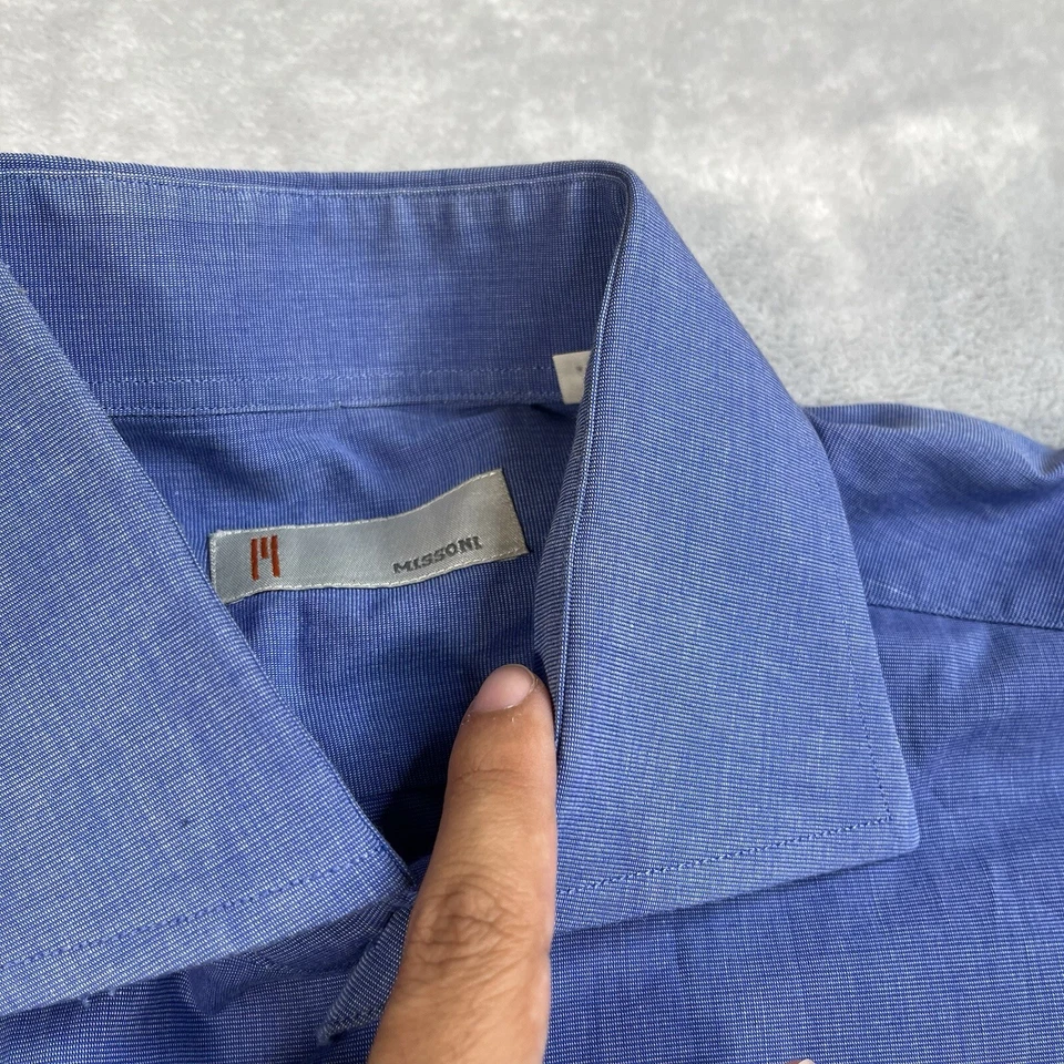 Camisa masculina Missoni cinza etiqueta algodão colarinho botão azul 16 41 preparação de luxo - Imagem 3 de 4