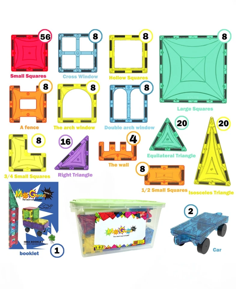 182PC Magnet Tiles Mag-Genius Magnetic Building Blocks SET Toys For Kids GIFT - Image 2 of 4