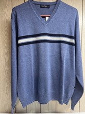 Nautica Men  s Striped Crew Neck Blue Cotton Sweater Size Large NWT