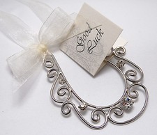 Good Luck Horseshoe Wedding Charm Bridal Keepsake Ivory Ribbon Crystal Diamantes