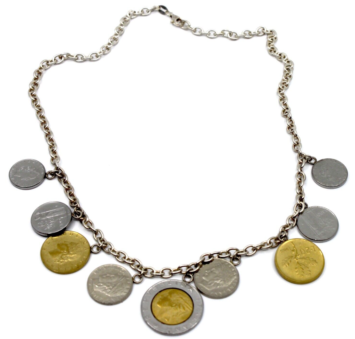 Milor Chain Italian Lire Coin Charm Necklace in Sterling Silver 21