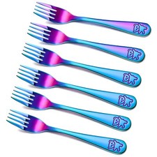 Kids Forks Rainbow Stainless Steel Self Feeding Children Silverware 6 Pieces