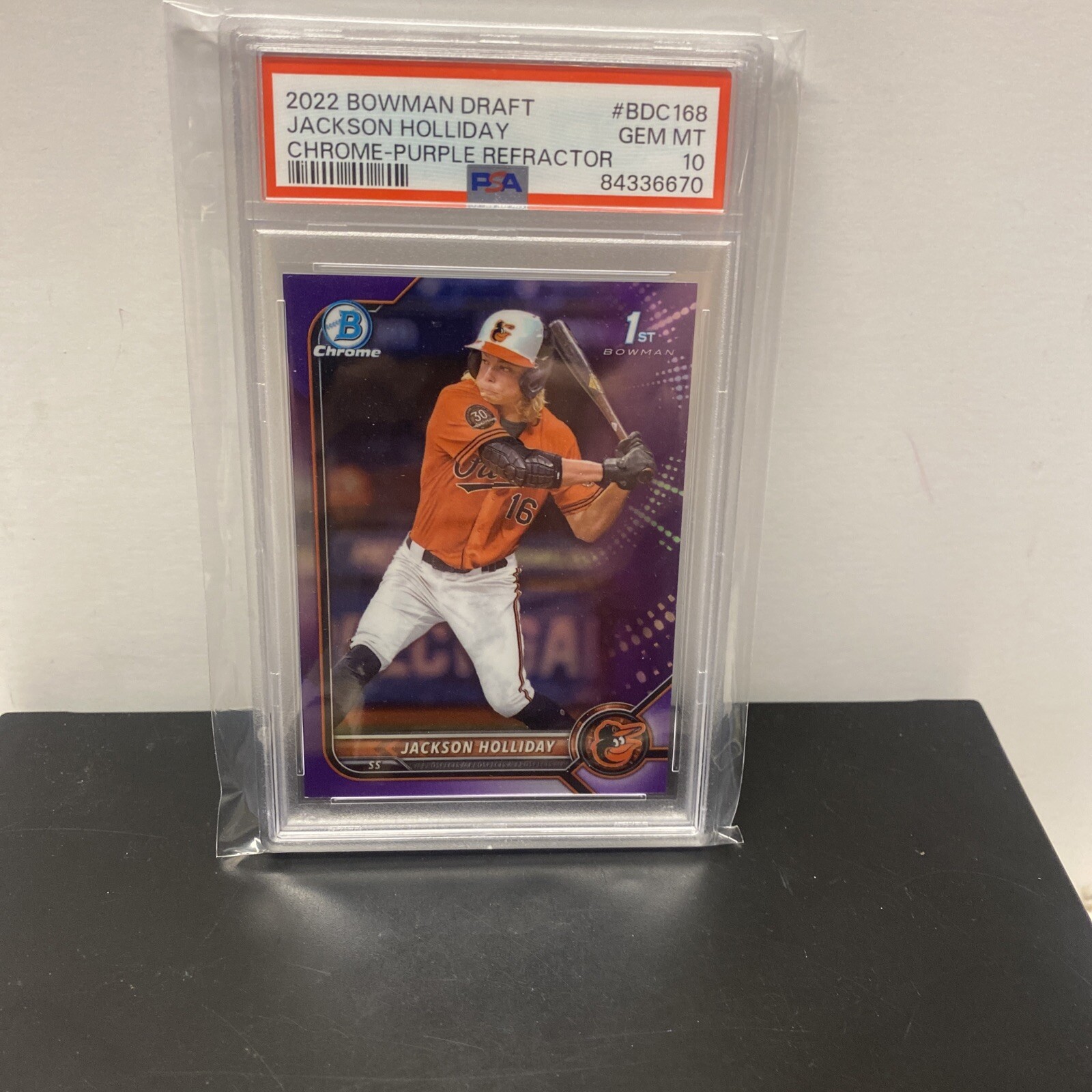 2022 Jackson Holliday Bowman Draft 1st Chrome Purple Refractor #/250 PSA 10